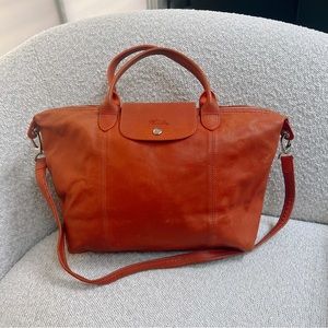 longchamp le pliage cur leather orange bag (medium size)